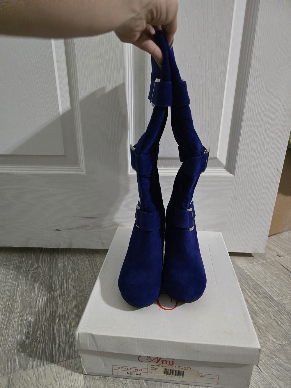 Ami Royal Blue Suede Buckle Heeled Knee High Boots